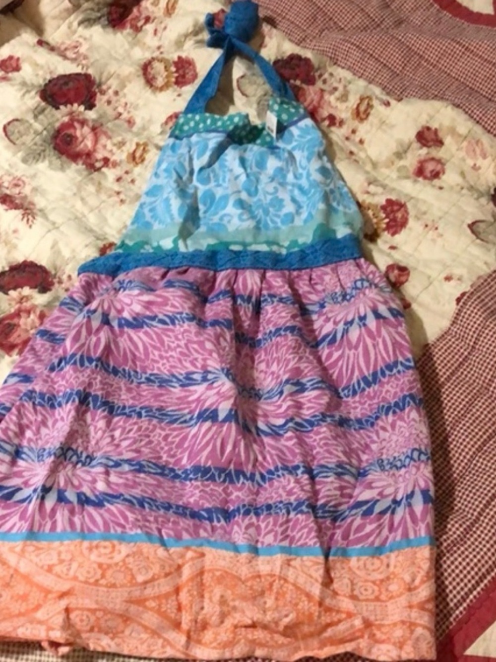 Anthropologie Multicolor Floral Paisley kitchen apron - Blue, Pink, Orange